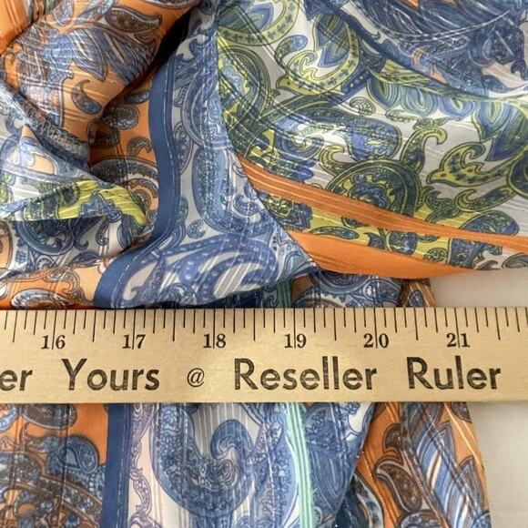 Ruby Rd Blouse Womens Large Blue Orange Paisley Ruffle Sheer Metallic Boho Top - Picture 5 of 6